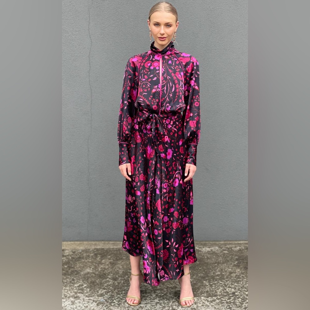 Sabina Musayev NEW ELODIA Long Sleeve Back Cut Out Black Floral Dress Sz S $865